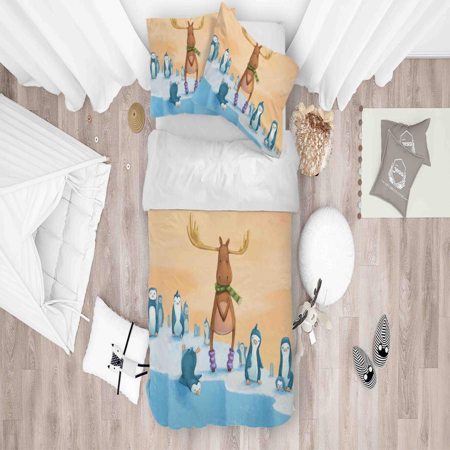 3D Cartoon Penguin Elk Quilt Cover Set Bedding Set Duvet Cover Pillowcases SF046