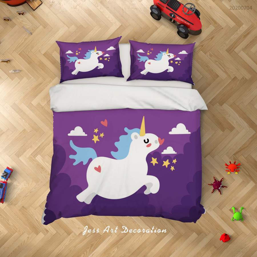 3D Purple Unicorn Quilt Cover Set Bedding Set Duvet Cover Pillowcases SF206