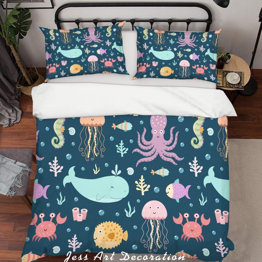 3D Cartoon Octopus Dolphin Quilt Cover Set Bedding Set Pillowcases 135