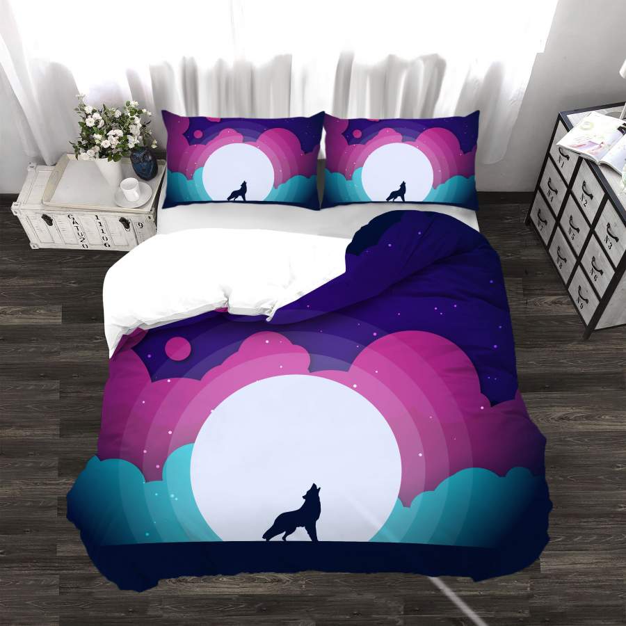 3D Moon Star Sky Wolf Quilt Cover Set Bedding Set Duvet Cover Pillowcases SF20