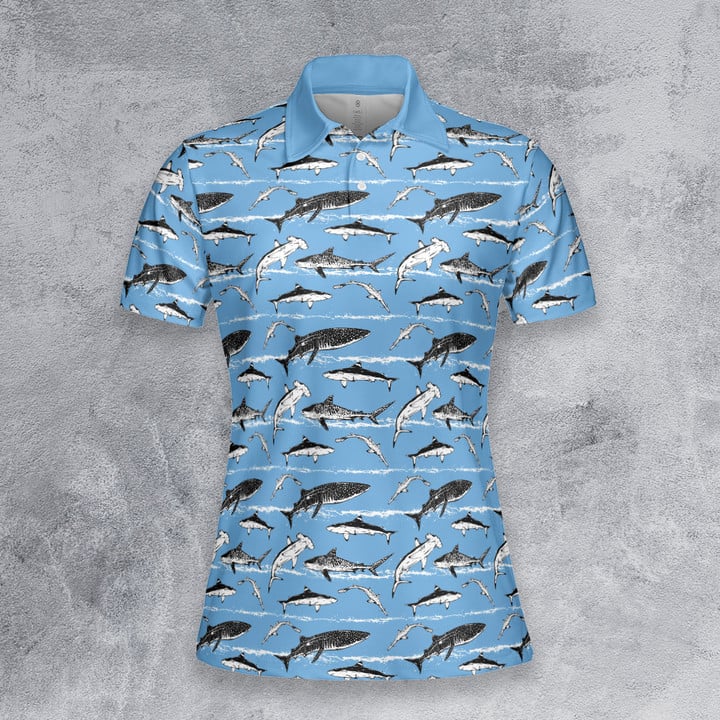 Swimming Sharks Pattern – Polo Shirt For Women