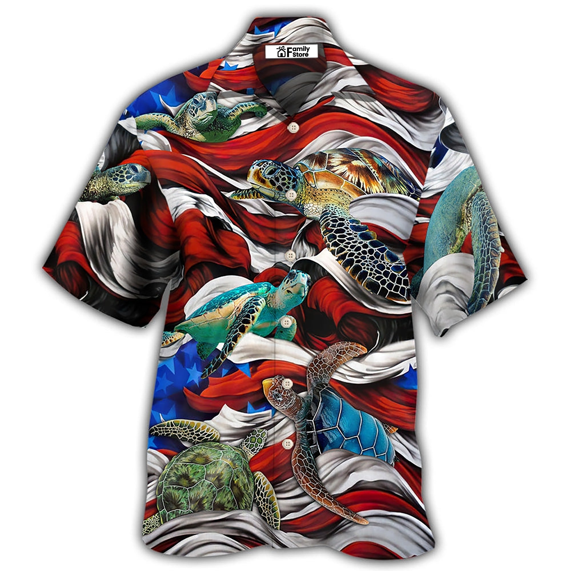 Turtle Independence Day Swimming In The American Flag – Hawaiian Shirt