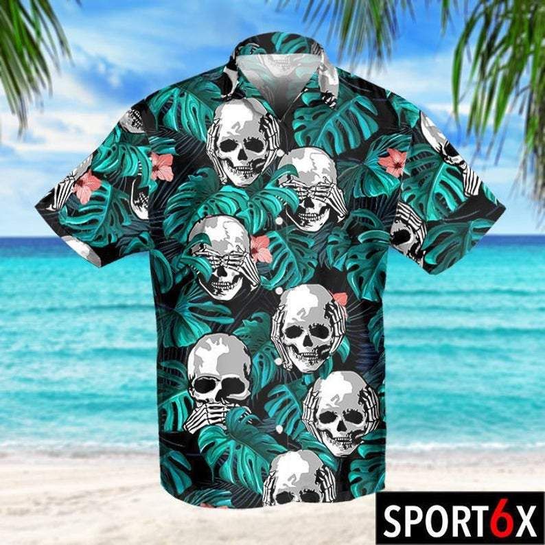 Tropical Skull Funny Unisex Hawaiian Aloha Shirt #v