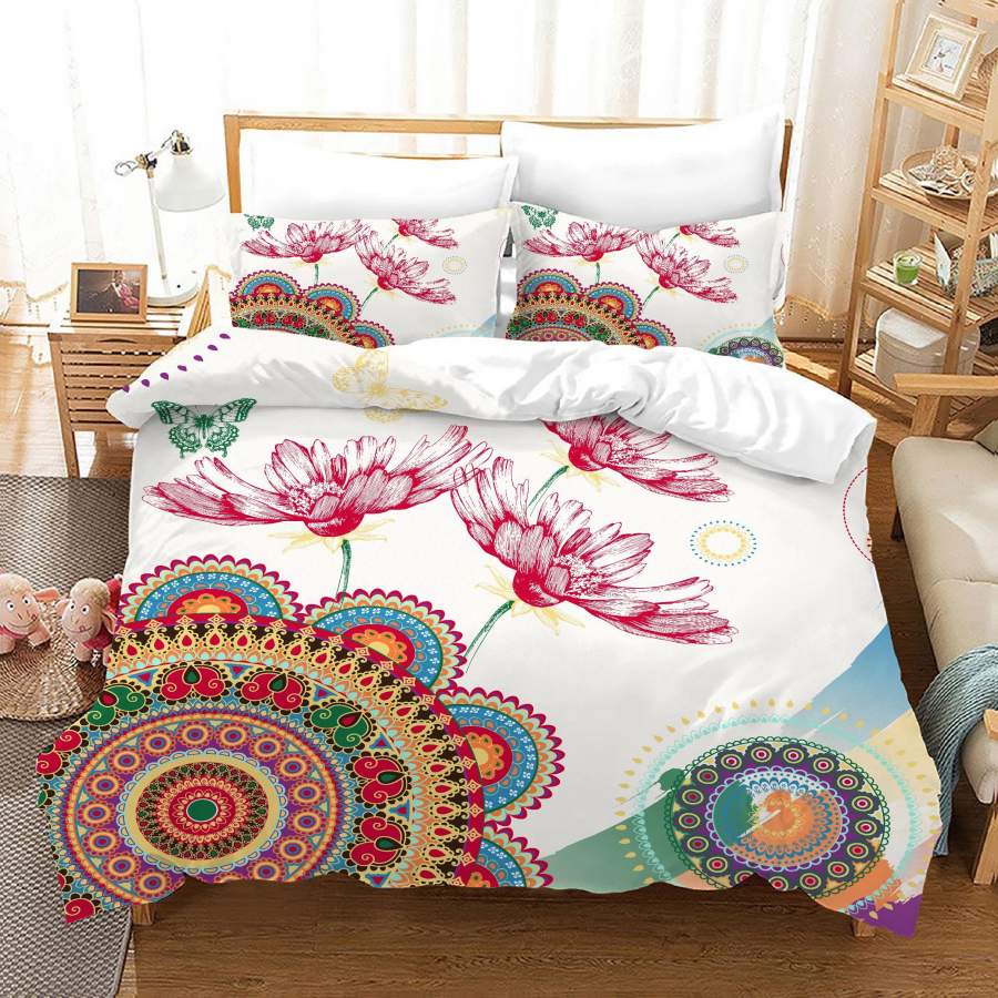 3D Medallion Floral Quilt Cover Set Bedding Set Duvet Cover Pillowcases JN 1097