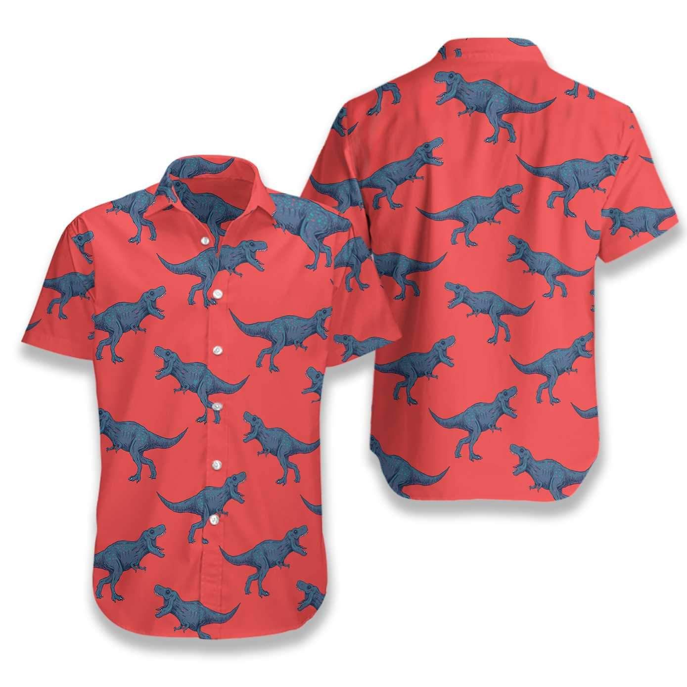 T-rex Pattern Red Blue Dinosaur Ez21 2610 Hawaiian Shirt