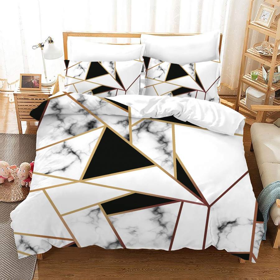 3D White Black Marble Pattern Quilt Cover Set Bedding Set Duvet Cover Pillowcases JN 1105