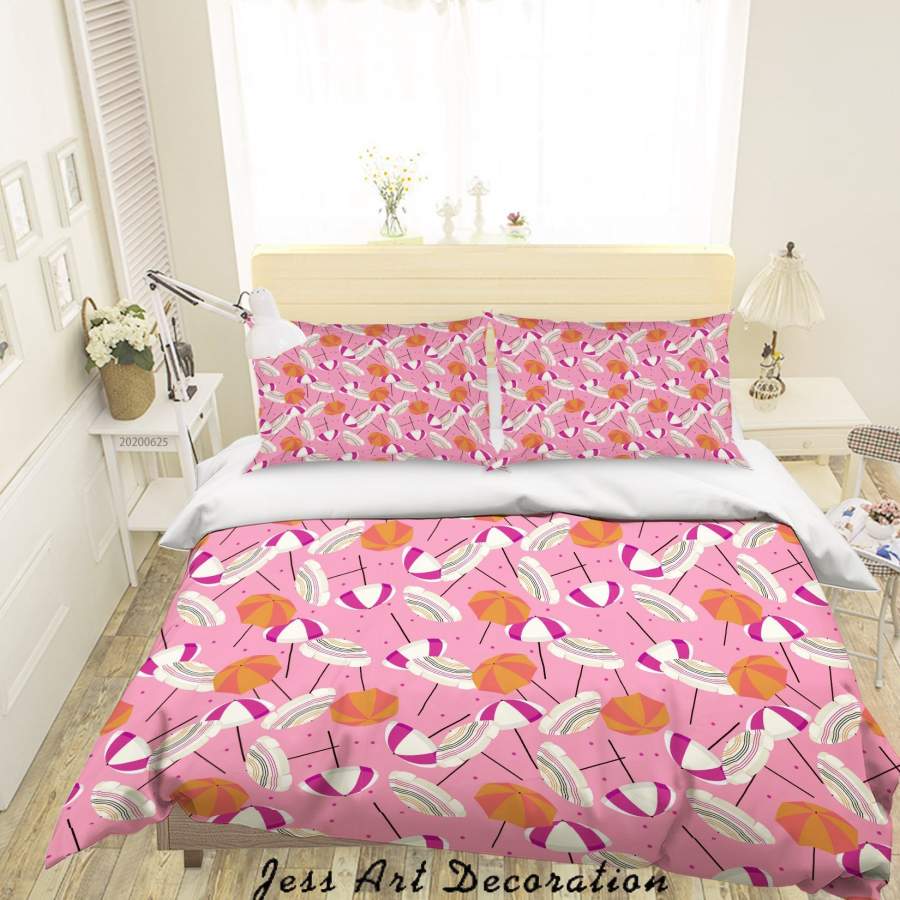 3D Pink Umbrella Quilt Cover Set Bedding Set Duvet Cover Pillowcases SF31