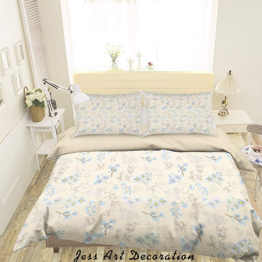 3D Yellow Blue Flowers Quilt Cover Set Bedding Set Duvet Cover Pillowcases SF21