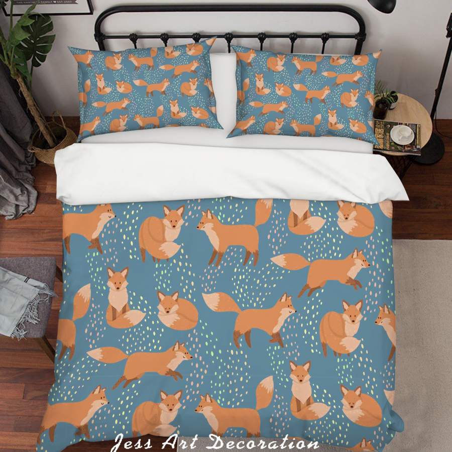 3D Cartoon Fox Blue Quilt Cover Set Bedding Set Pillowcases 23