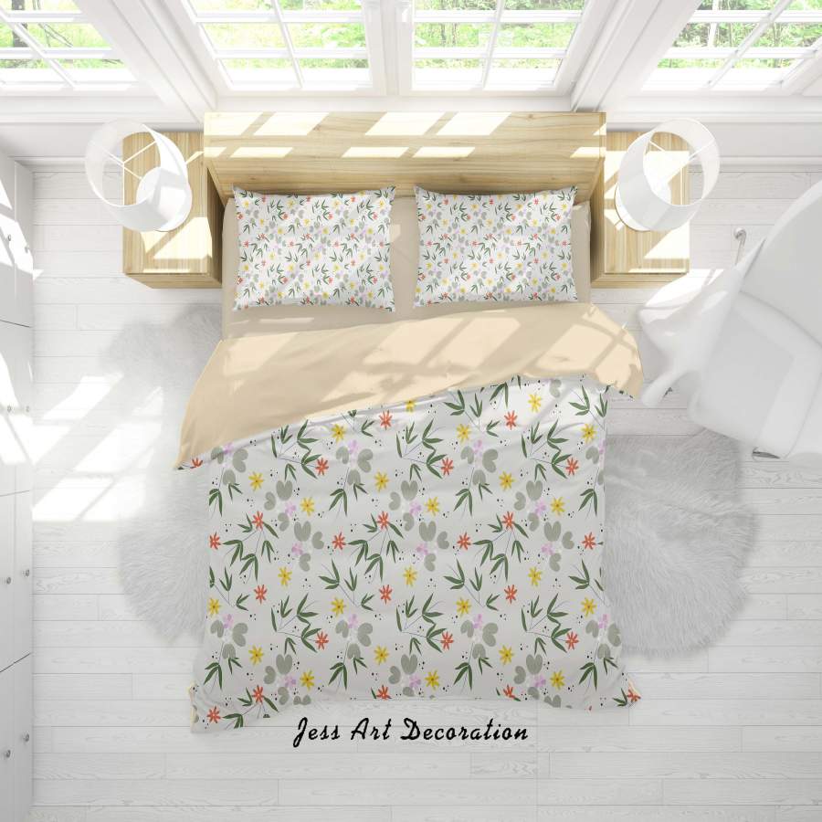 3D Yellow Flowers Green Leaves Quilt Cover Set Bedding Set Duvet Cover Pillowcases A343 LQH