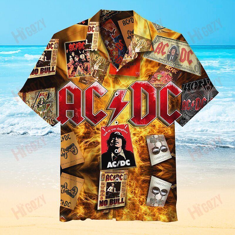 Acdc Rock Band 2 For Man And Woman Print Short Sleeve Hawaiian Shirt