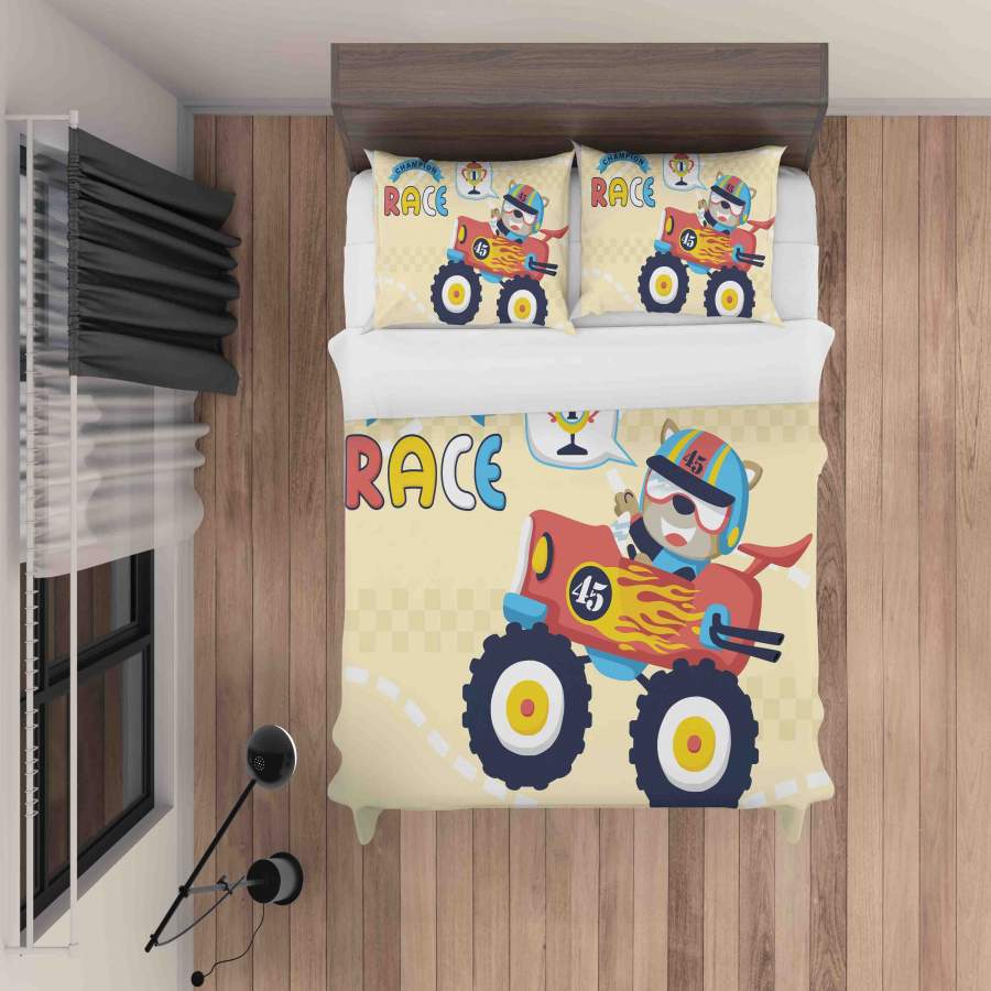 3D Cartoon Monster Truck Quilt Cover Set Bedding Set Pillowcases LQH A029