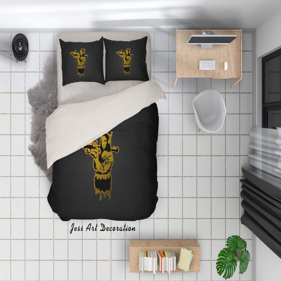 3D Banksy Mural Golden Mona Lisa Weapon Quilt Cover Set Bedding Set Duvet Cover Pillowcases  ZY D111