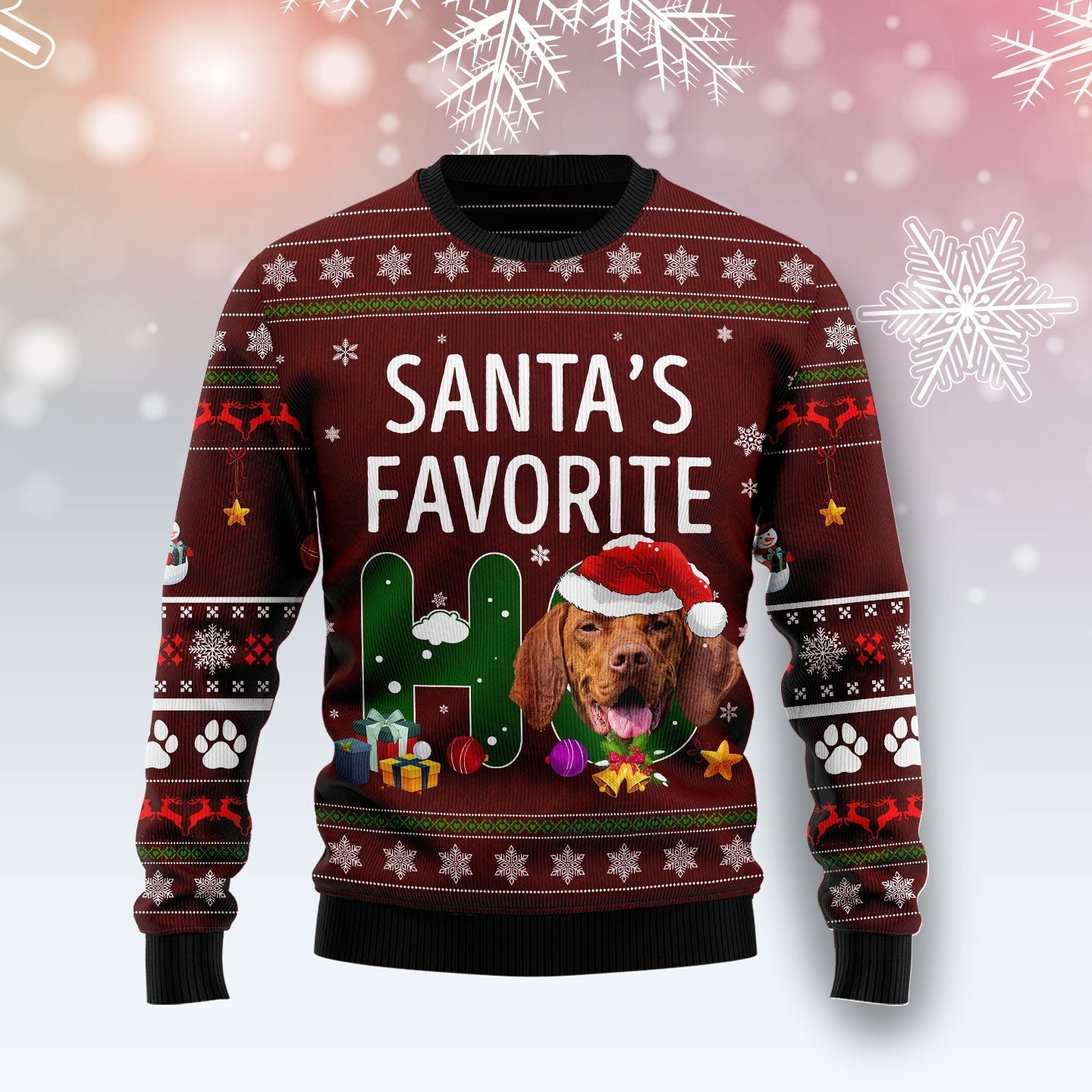 Vizsla Santa‘S Favorite Ho Funny Red Ugly Sweater