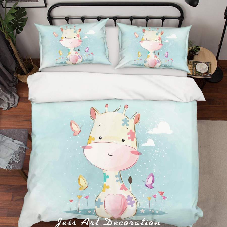 3D Blue Giraffe Quilt Cover Set Bedding Set Duvet Cover Pillowcases SF9