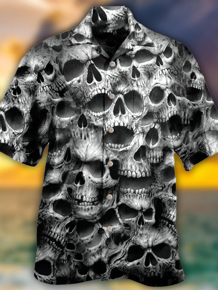 Spiral Twisted Skulls Printing Cuban Collar Carnival Hawaiian Shirt