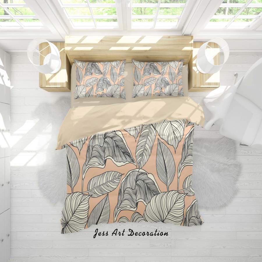 3D Yellow Black White Leaves Quilt Cover Set Bedding Set Duvet Cover Pillowcases SF74