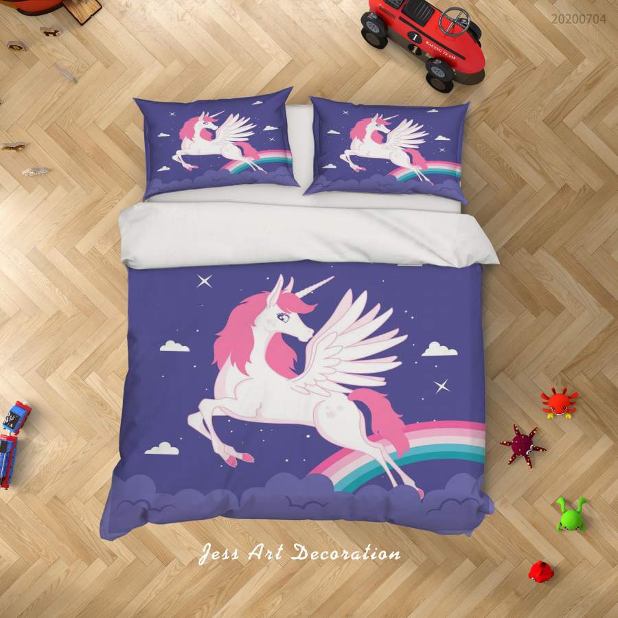 3D Purple Unicorn Rainbow Quilt Cover Set Bedding Set Duvet Cover Pillowcases SF125