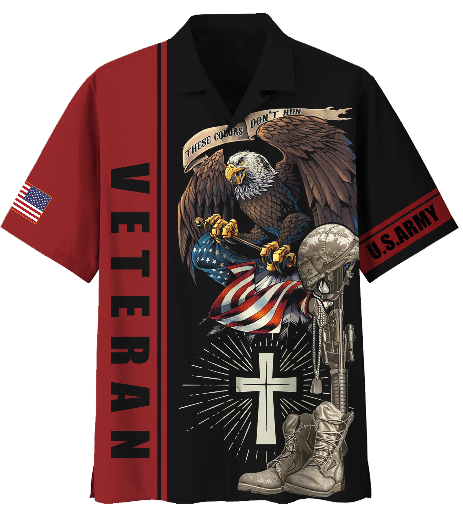 Us Army These Color Don’T Run Eagle American Flag Veteran Days Hawaiian Shirt