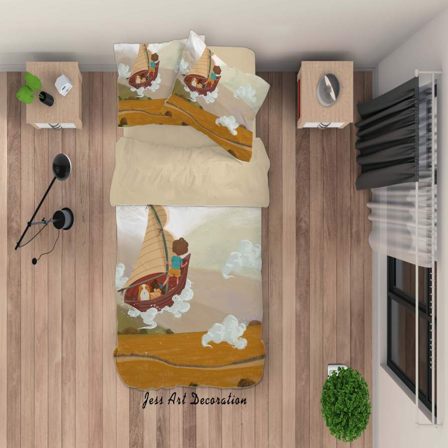 3D Wheat Field Boat Painting Quilt Cover Set Bedding Set Duvet Cover Pillowcases A408 LQH