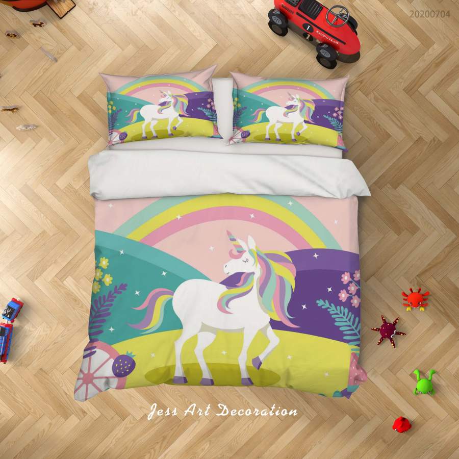 3D Floral Unicorn Rainbow Quilt Cover Set Bedding Set Duvet Cover Pillowcases SF06