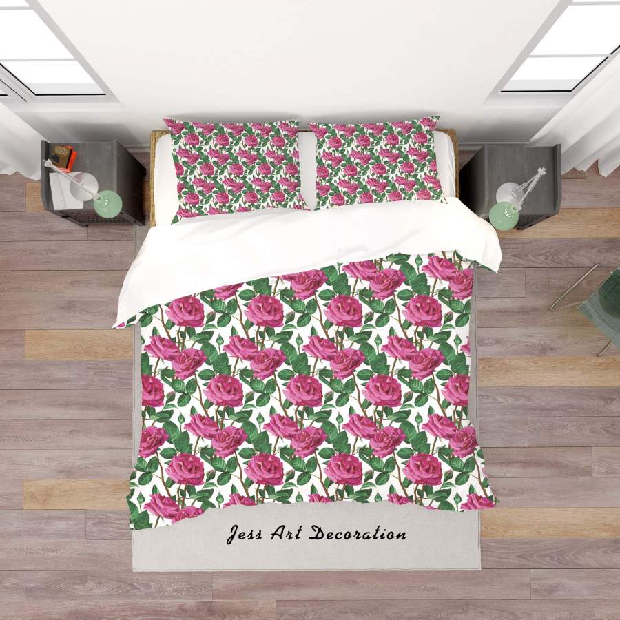 3D Pink Flowers Quilt Cover Set Bedding Set Duvet Cover Pillowcases SF9