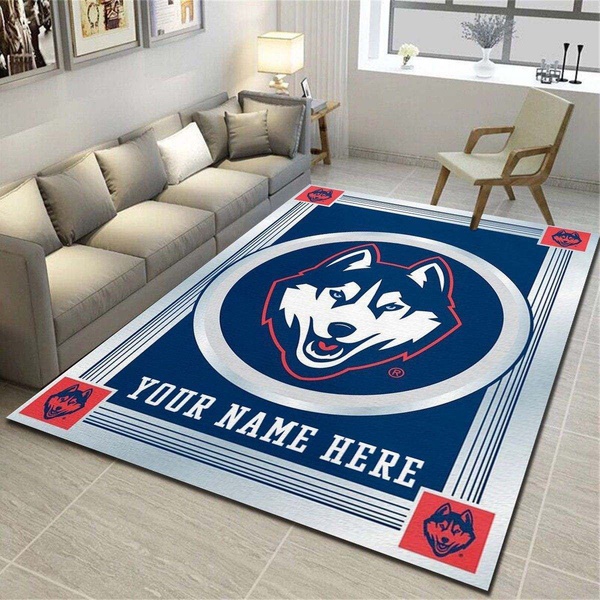 UConn Huskies Personalized Rug, Team Living Room Carpet, Customized Floor Decor