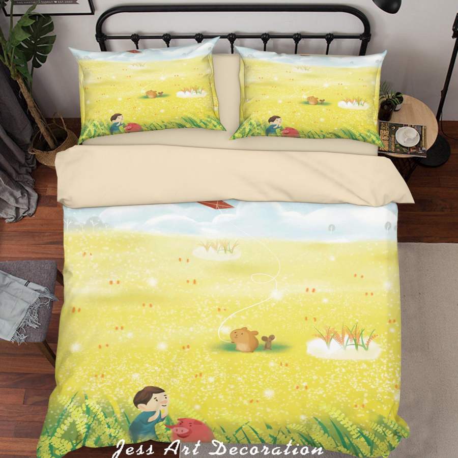 3D Cartoon Rabbit Kite Child Lawn Leaf Quilt Cover Set Bedding Set Duvet Cover Pillowcases A588 LQH