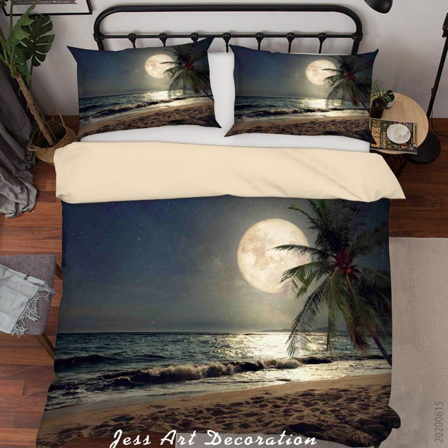 3D Moon Night Seaside Quilt Cover Set Bedding Set Duvet Cover Pillowcases SF06