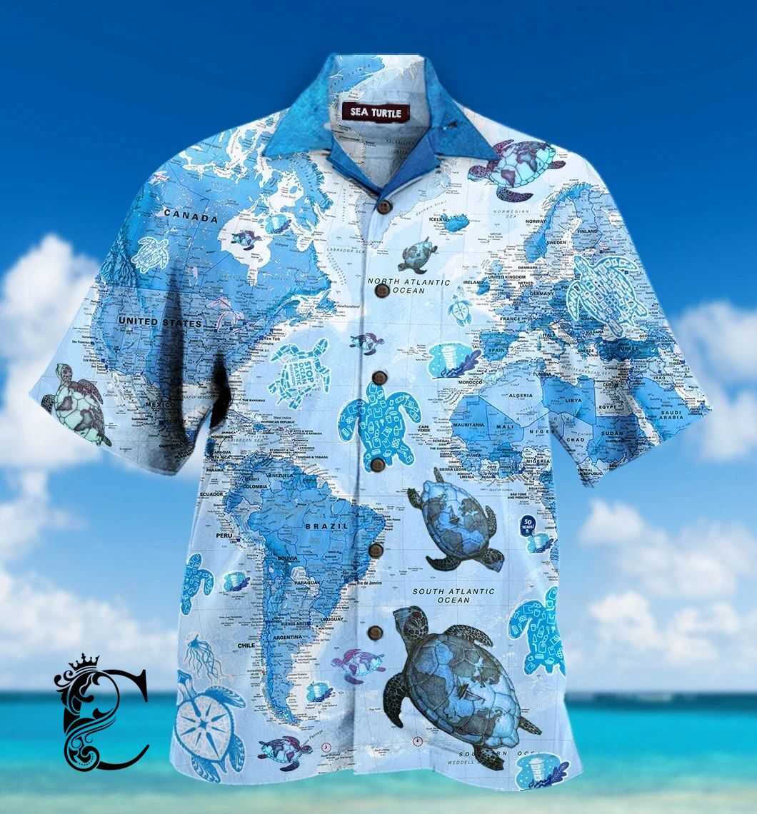 Turtle Blue Map Hawaiian Shirt