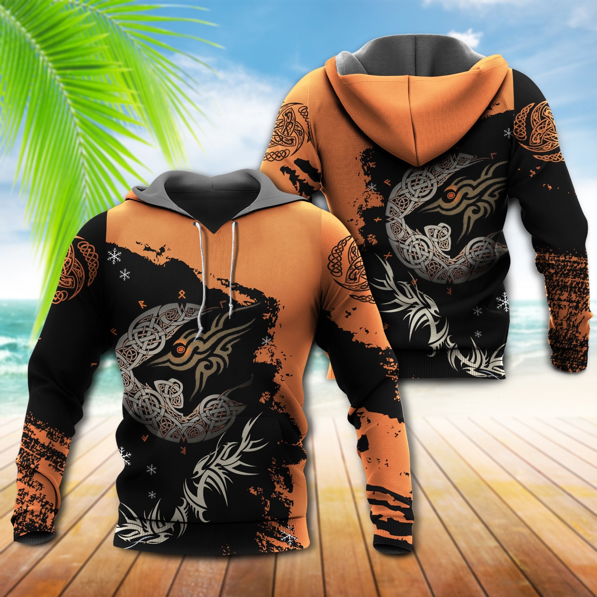 Viking Wolf With An Orange Black – Hoodie