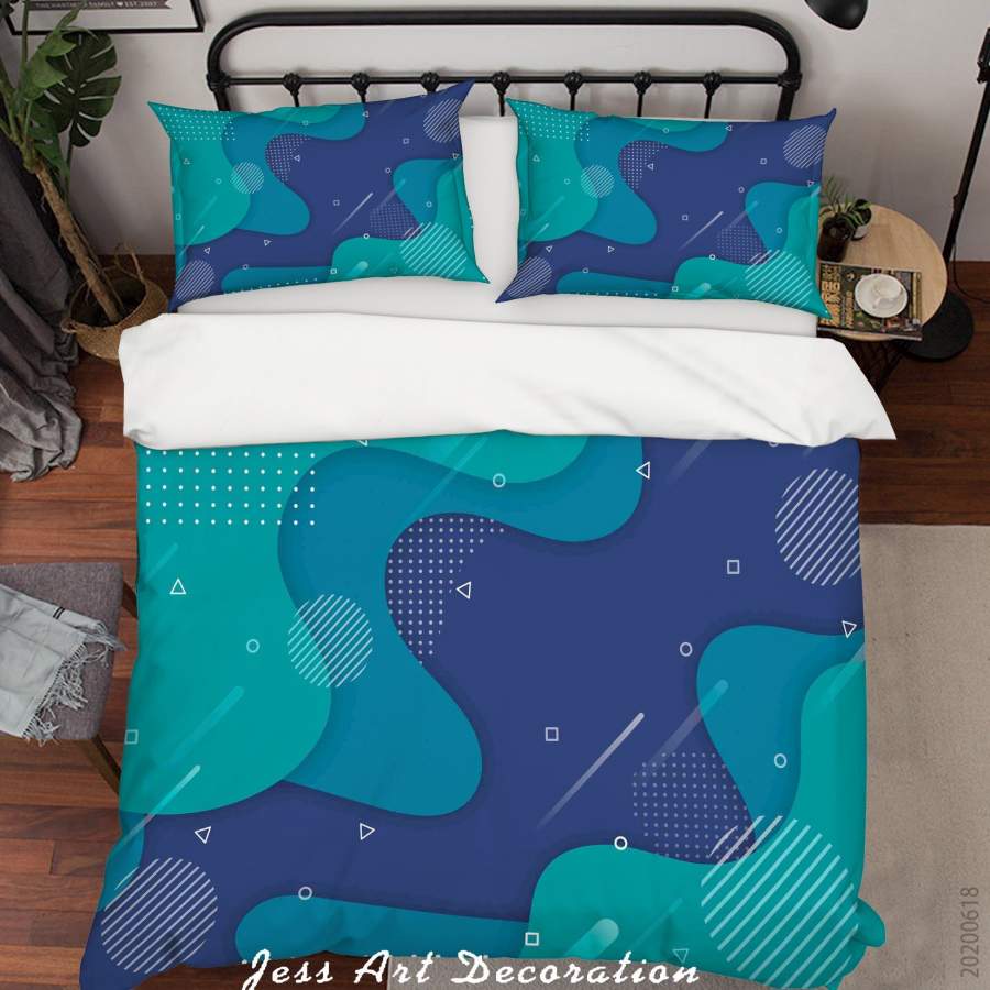 3D Blue Green Geometric Patterns Quilt Cover Set Bedding Set Duvet Cover Pillowcases SF22