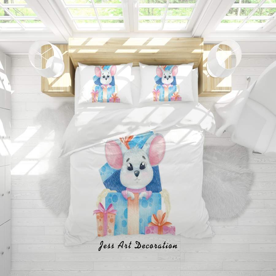 3D White Mouse Gift Quilt Cover Set Bedding Set Duvet Cover Pillowcases SF17