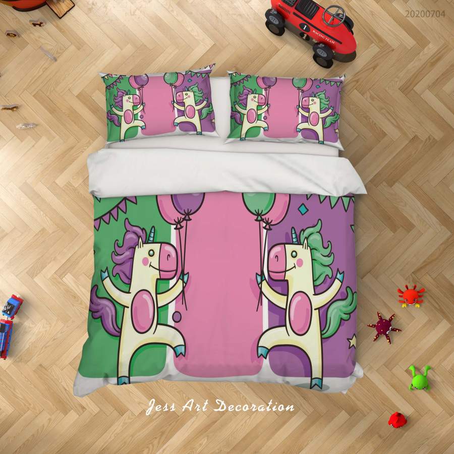 3D Unicorn Balloon Quilt Cover Set Bedding Set Duvet Cover Pillowcases SF189