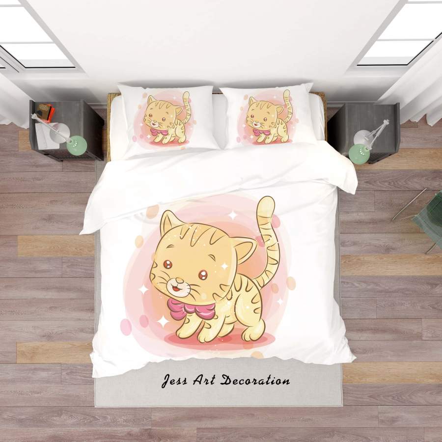 3D White Cat Kitty Quilt Cover Set Bedding Set Duvet Cover Pillowcases SF58