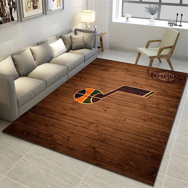 Utah Jazz Logo Area Rug, Basketball Team Living Room Bedroom Carpet, Man Cave Floor Mat