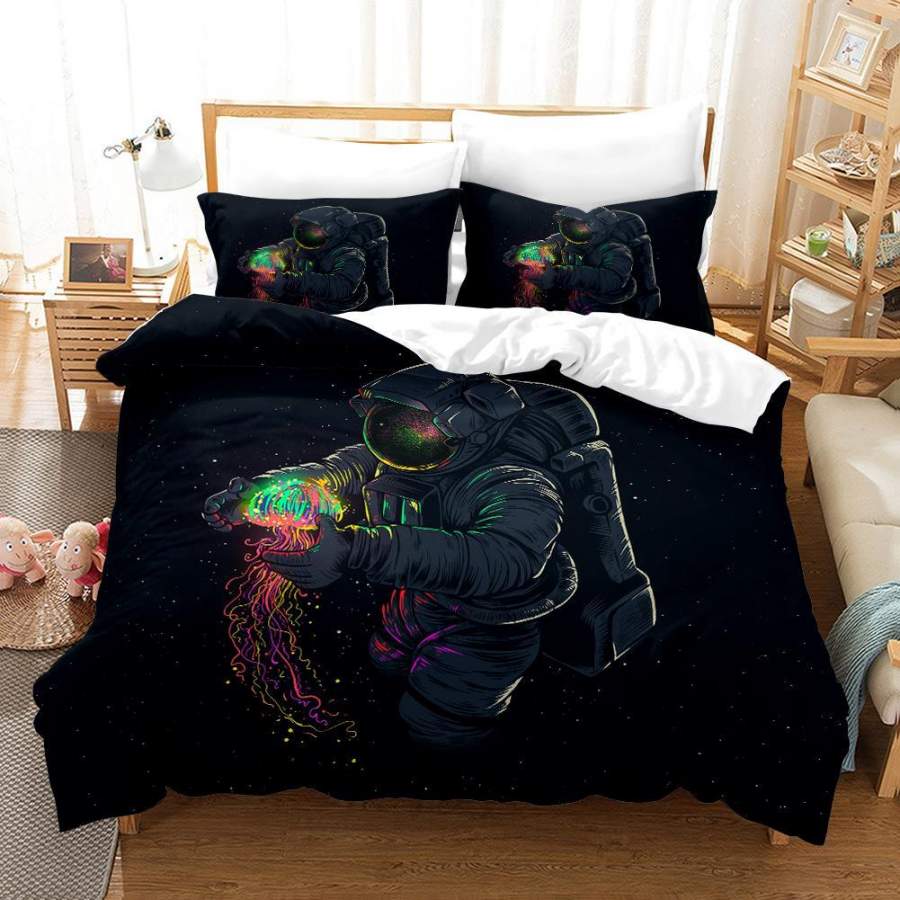 3D Black Astronaut Jellyfish Quilt Cover Set Bedding Set Duvet Cover Pillowcases SF49