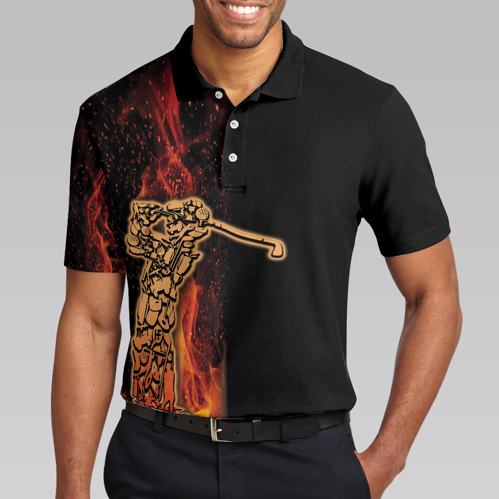 Your Hole Is My Goal Golf Black Flame Fragmented Golfer Polo Shirt