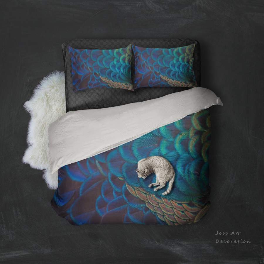 3D Blue Peacock Feather Quilt Cover Set Bedding Set Pillowcases 123