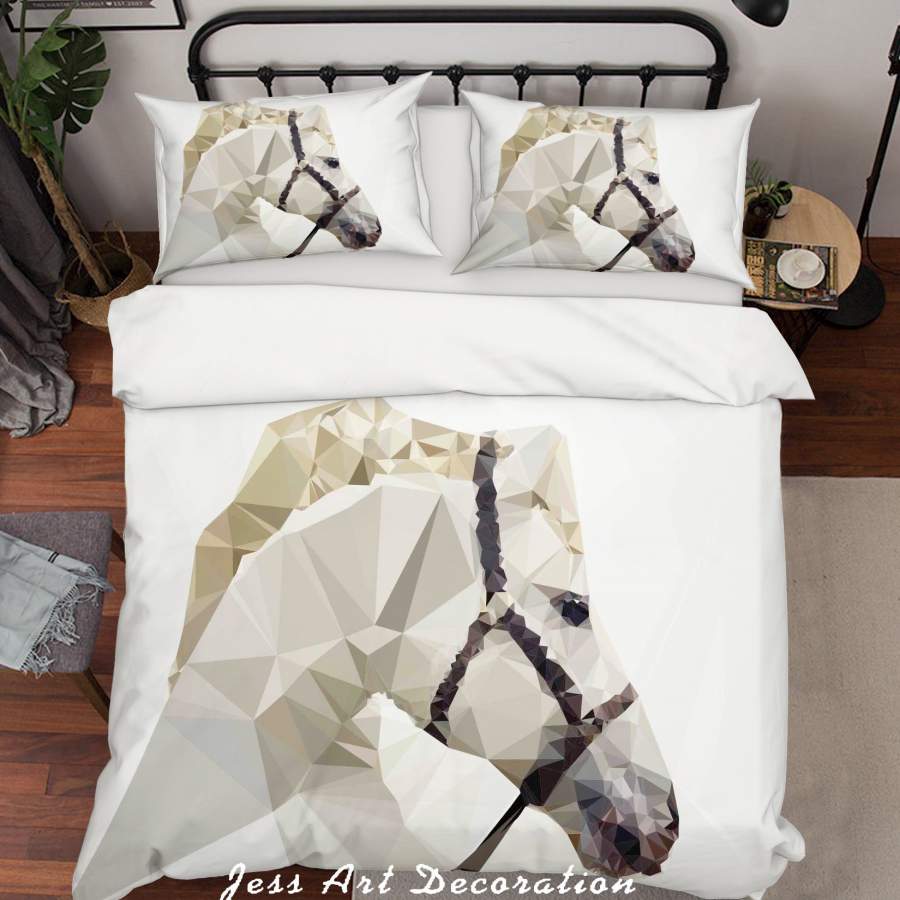 3D White Geometry Horse Quilt Cover Set Bedding Set Duvet Cover Pillowcases SF117