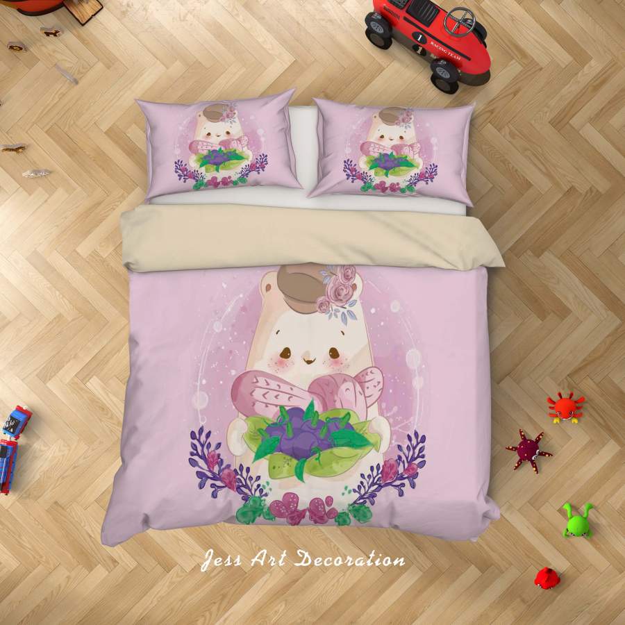 3D Purple Cartoon Animal Bear Quilt Cover Set Bedding Set Duvet Cover Pillowcases SF04