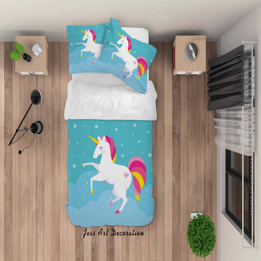 3D Blue Unicorn Quilt Cover Set Bedding Set Duvet Cover Pillowcases SF297