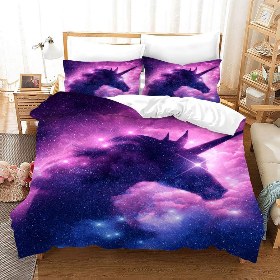 3D Purple Clouds Dreamlike Rainbow Unicorn Quilt Cover Set Bedding Set Duvet Cover Pillowcases JN 1055