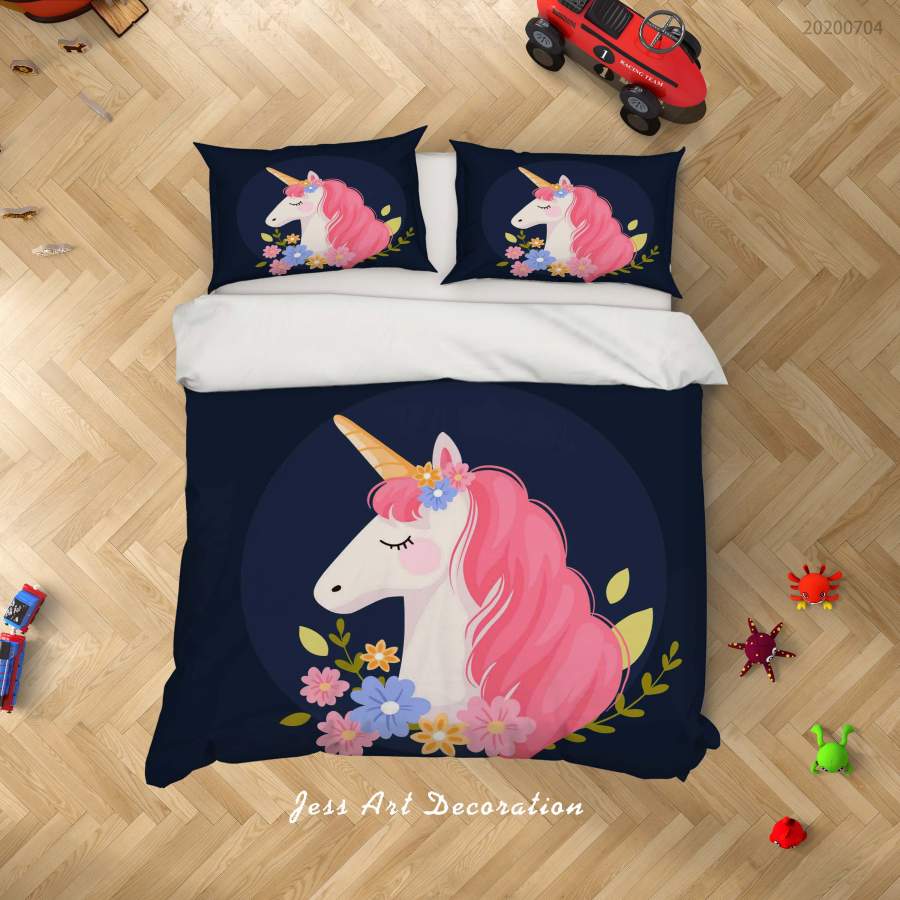 3D Dark Unicorn Floral Quilt Cover Set Bedding Set Duvet Cover Pillowcases SF232