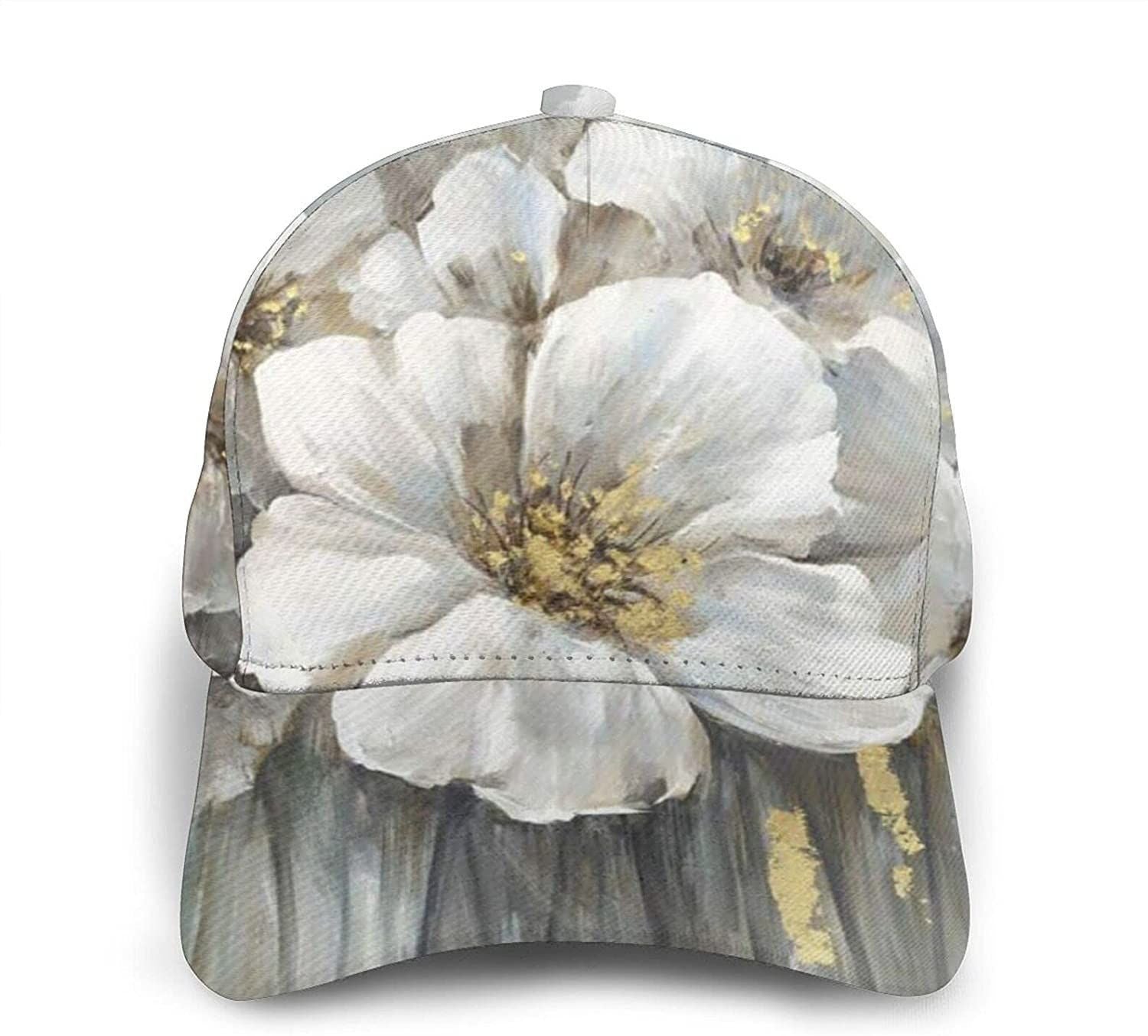 White Lily Bouquet Print Classic Baseball 3D Cap Adjustable Twill Sports Dad Hats For Unisex