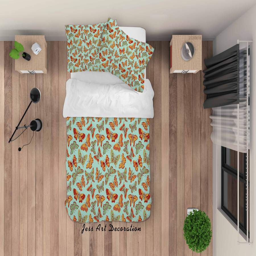 3D Green Butterfly Quilt Cover Set Bedding Set Duvet Cover Pillowcases SF78