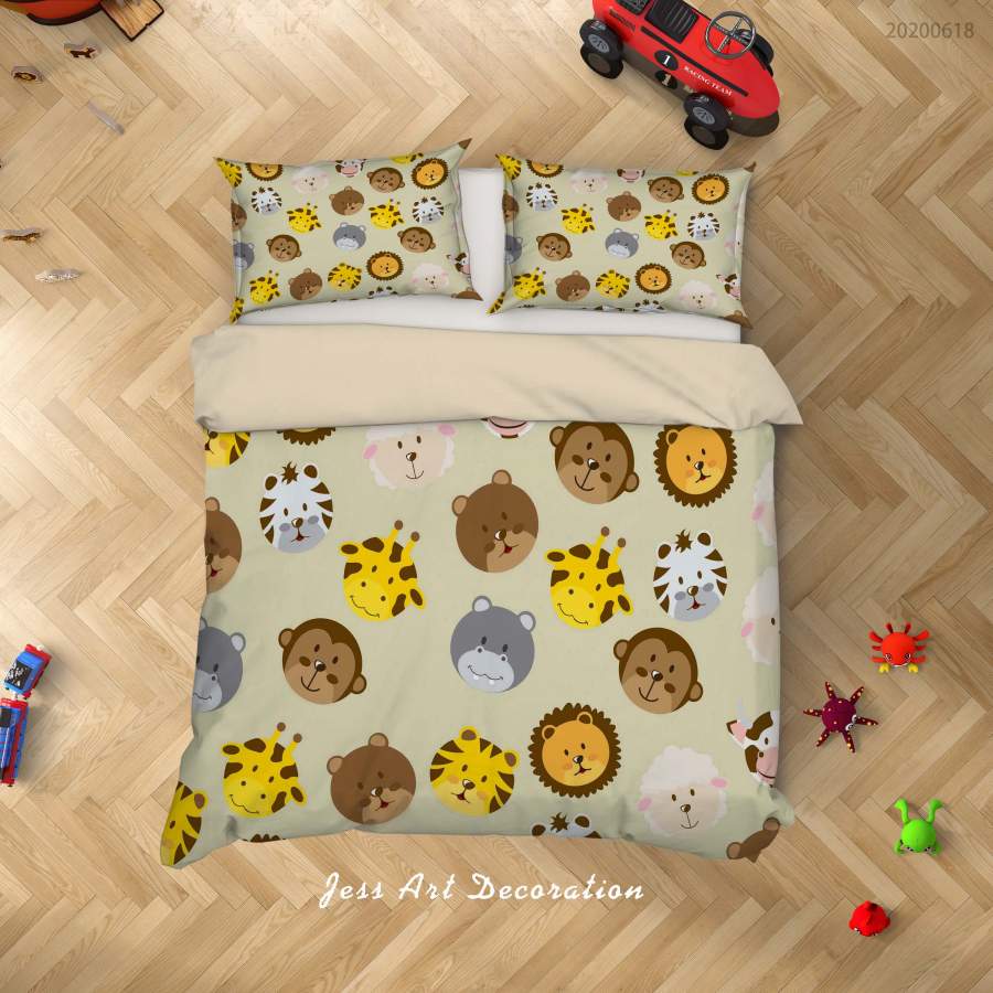 3D Green Cartoon Animal Head Quilt Cover Set Bedding Set Duvet Cover Pillowcases SF09