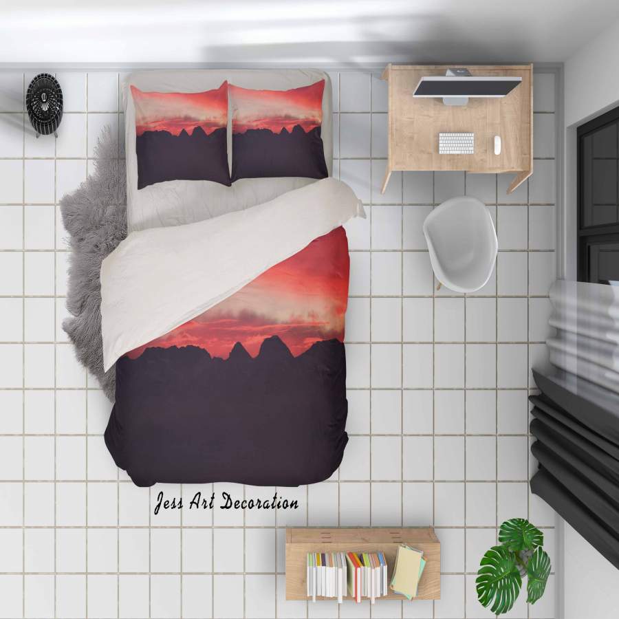 3D Sunset Mountains Quilt Cover Set Bedding Set Duvet Cover Pillowcases LQH A132