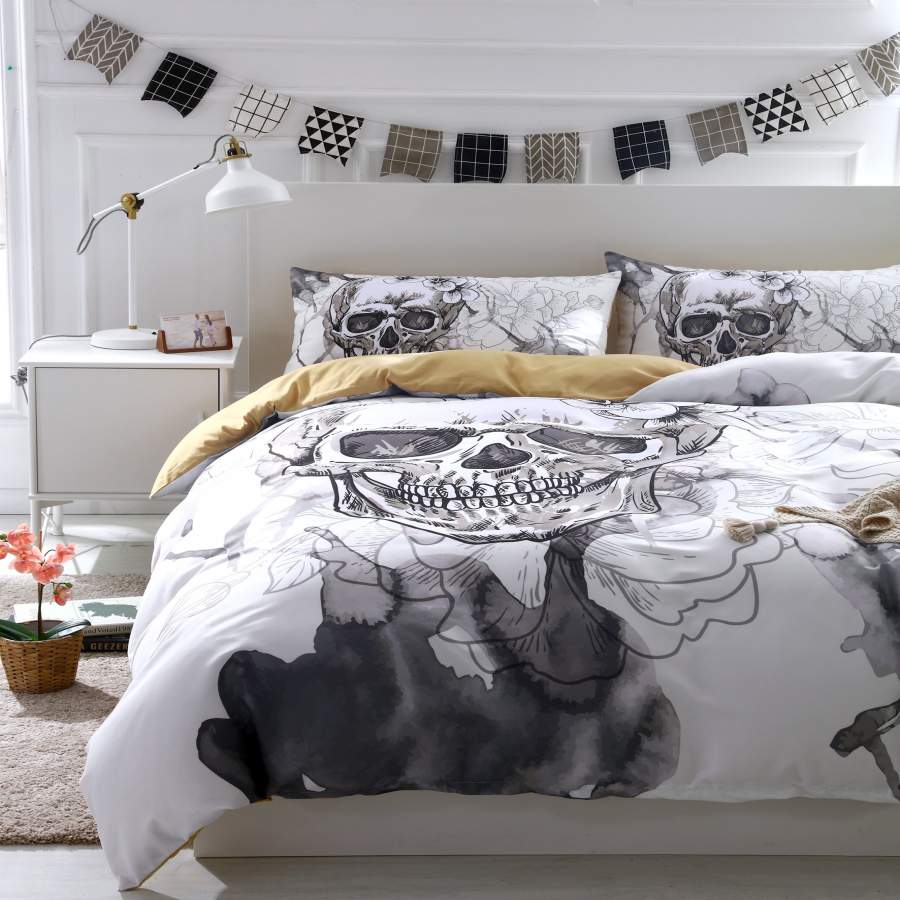 3D White Skull Quilt Cover Set Bedding Set Pillowcases 96