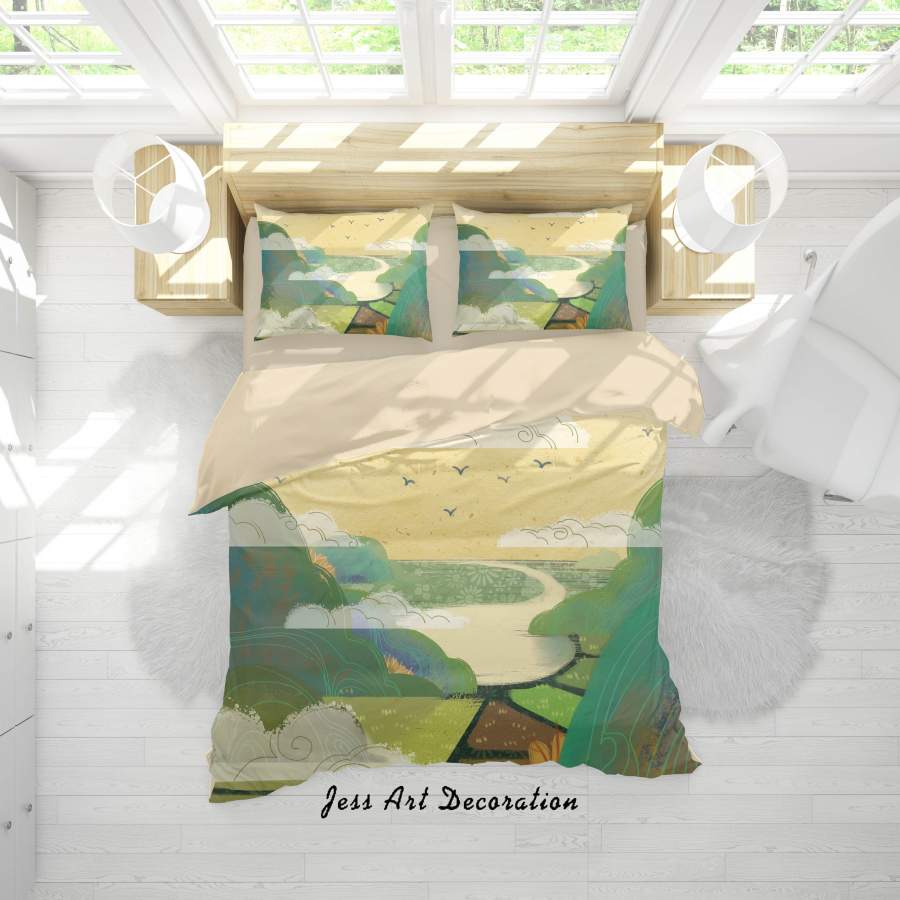 3D Cartoon Mountain Green Quilt Cover Set Bedding Set Duvet Cover Pillowcases A541 LQH